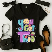 Retro Smiley Emoji You Got This Women's V-Neck T-Shirt