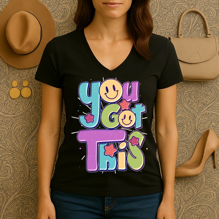 Retro Smiley Emoji You Got This Women's V-Neck T-Shirt