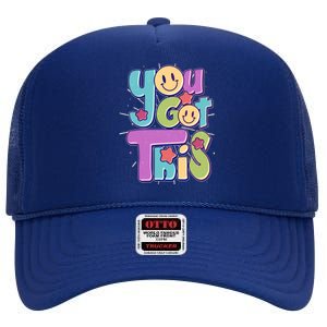 Retro Smiley Emoji You Got This High Crown Mesh Back Trucker Hat