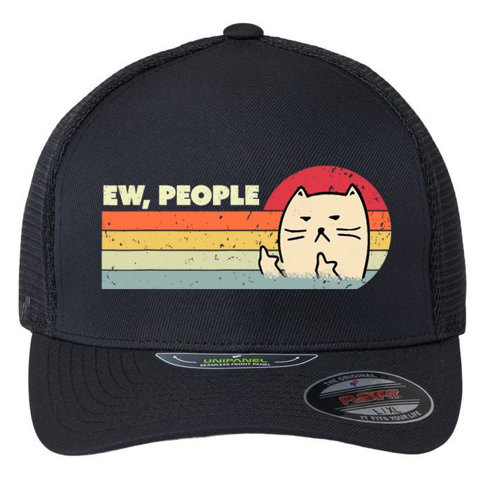 Retro Style Ew, People Funny Cat Flexfit Unipanel Trucker Cap