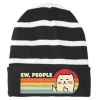 Retro Style Ew, People Funny Cat Striped Beanie with Solid Band