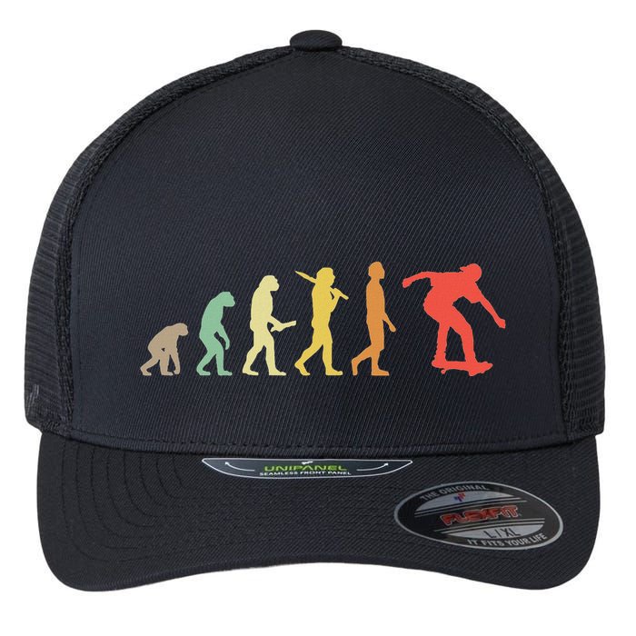 Retro Skating Evolution Gift For Skaters & Skateboarders Flexfit Unipanel Trucker Cap