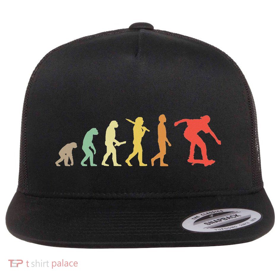 Retro Skating Evolution Gift For Skaters & Skateboarders Flatbill Hat