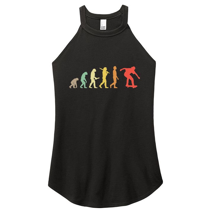 Retro Skating Evolution Gift For Skaters & Skateboarders Women's Perfect Tri Rocker Tank