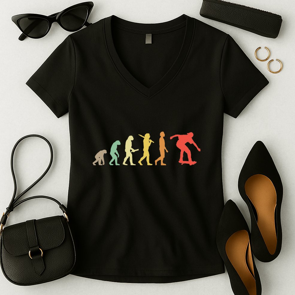 Retro Skating Evolution Gift For Skaters & Skateboarders Women's V-Neck T-Shirt