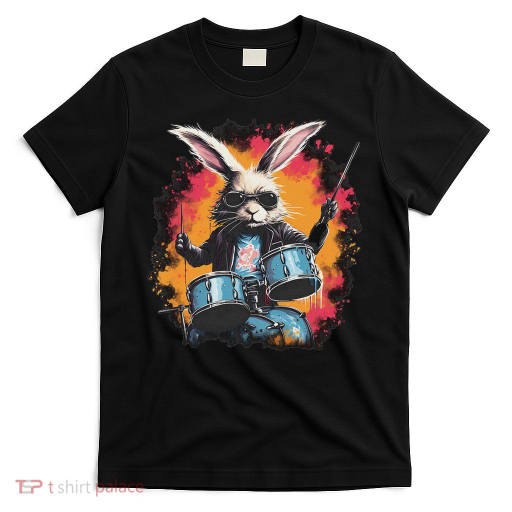 Rock Star Easter Bunny Costume For Drummer And Drums Lovers T-Shirt