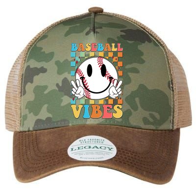 Retro Smiley Emoji Baseball Vibes Legacy Tie Dye Trucker Hat