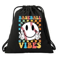 Retro Smiley Emoji Baseball Vibes Drawstring Bag