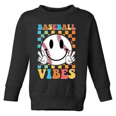 Retro Smiley Emoji Baseball Vibes Toddler Sweatshirt