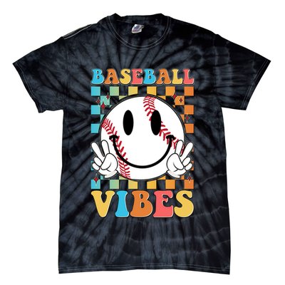 Retro Smiley Emoji Baseball Vibes Tie-Dye T-Shirt