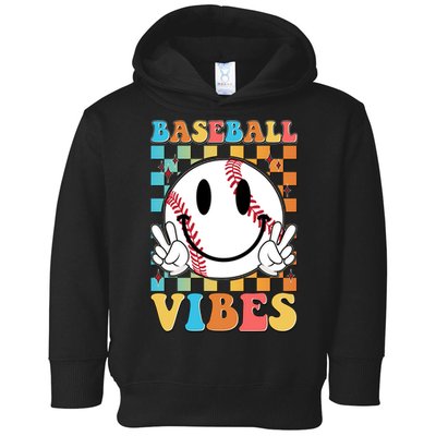 Retro Smiley Emoji Baseball Vibes Toddler Hoodie