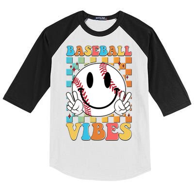 Retro Smiley Emoji Baseball Vibes Kids Colorblock Raglan Jersey