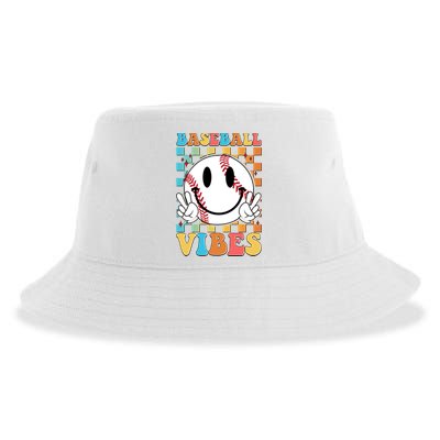 Retro Smiley Emoji Baseball Vibes Sustainable Bucket Hat