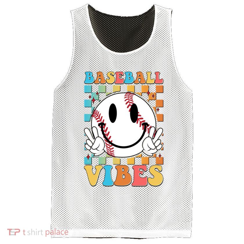 Retro Smiley Emoji Baseball Vibes Mesh Reversible Basketball Jersey Tank