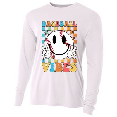 Retro Smiley Emoji Baseball Vibes Cooling Performance Long Sleeve Crew