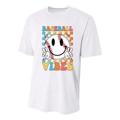 Retro Smiley Emoji Baseball Vibes Youth Performance Sprint T-Shirt