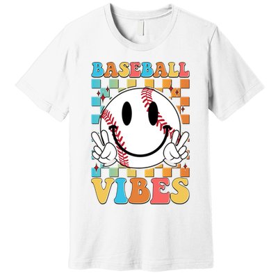 Retro Smiley Emoji Baseball Vibes Premium T-Shirt