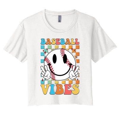 Retro Smiley Emoji Baseball Vibes Crop Top