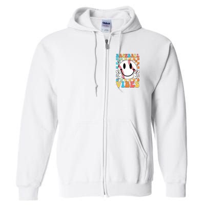 Retro Smiley Emoji Baseball Vibes Full Zip Hoodie