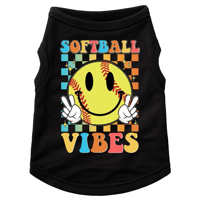 Retro Smiley Emoji Softball Vibes Doggie Tank