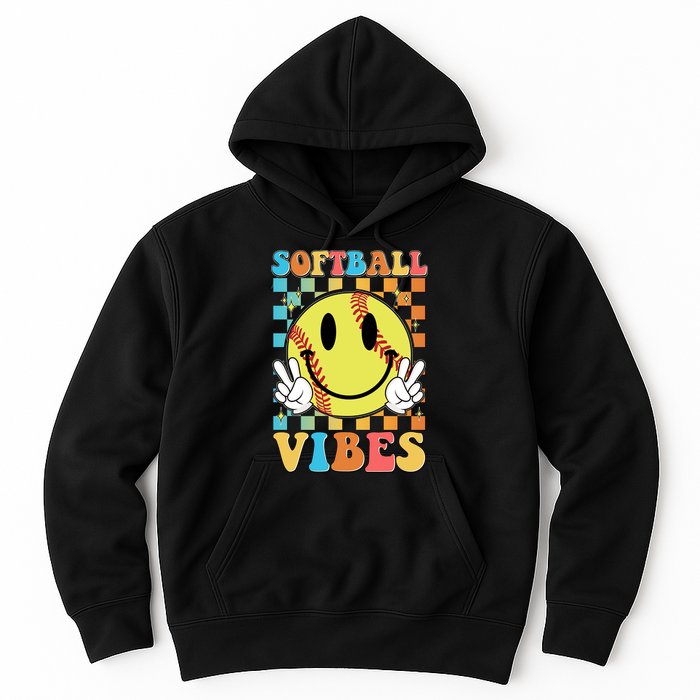 Retro Smiley Emoji Softball Vibes Hoodie