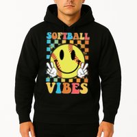 Retro Smiley Emoji Softball Vibes Hoodie