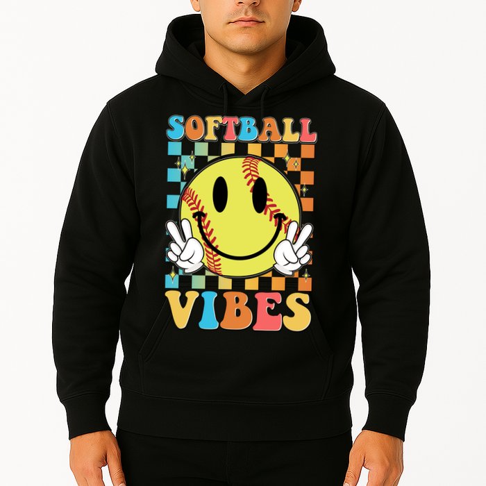 Retro Smiley Emoji Softball Vibes Hoodie
