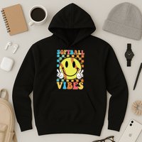 Retro Smiley Emoji Softball Vibes Hoodie