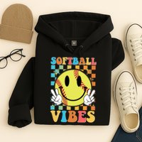 Retro Smiley Emoji Softball Vibes Hoodie