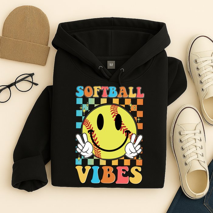 Retro Smiley Emoji Softball Vibes Hoodie