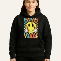 Retro Smiley Emoji Softball Vibes Hoodie
