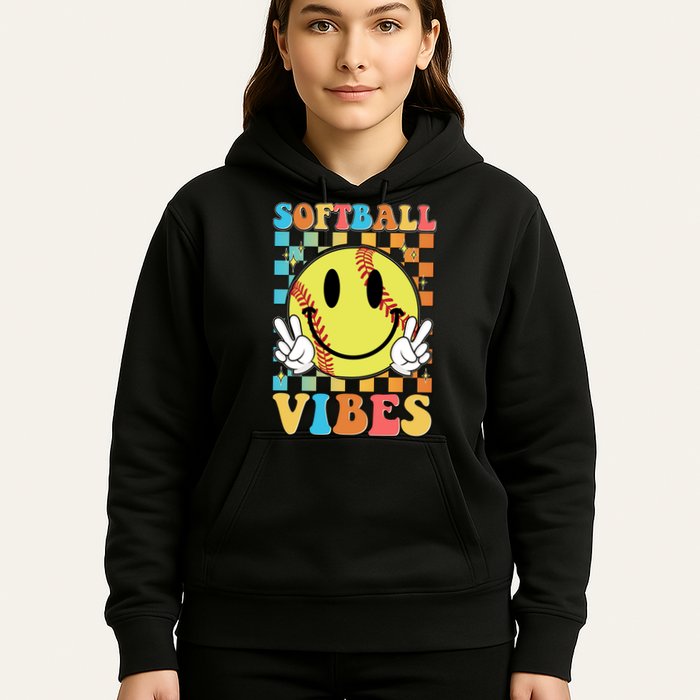Retro Smiley Emoji Softball Vibes Hoodie