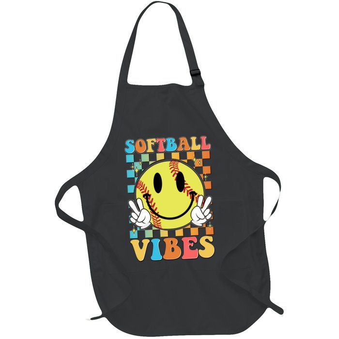 Retro Smiley Emoji Softball Vibes Apron