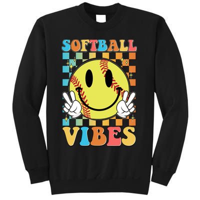 Retro Smiley Emoji Softball Vibes Sweatshirt