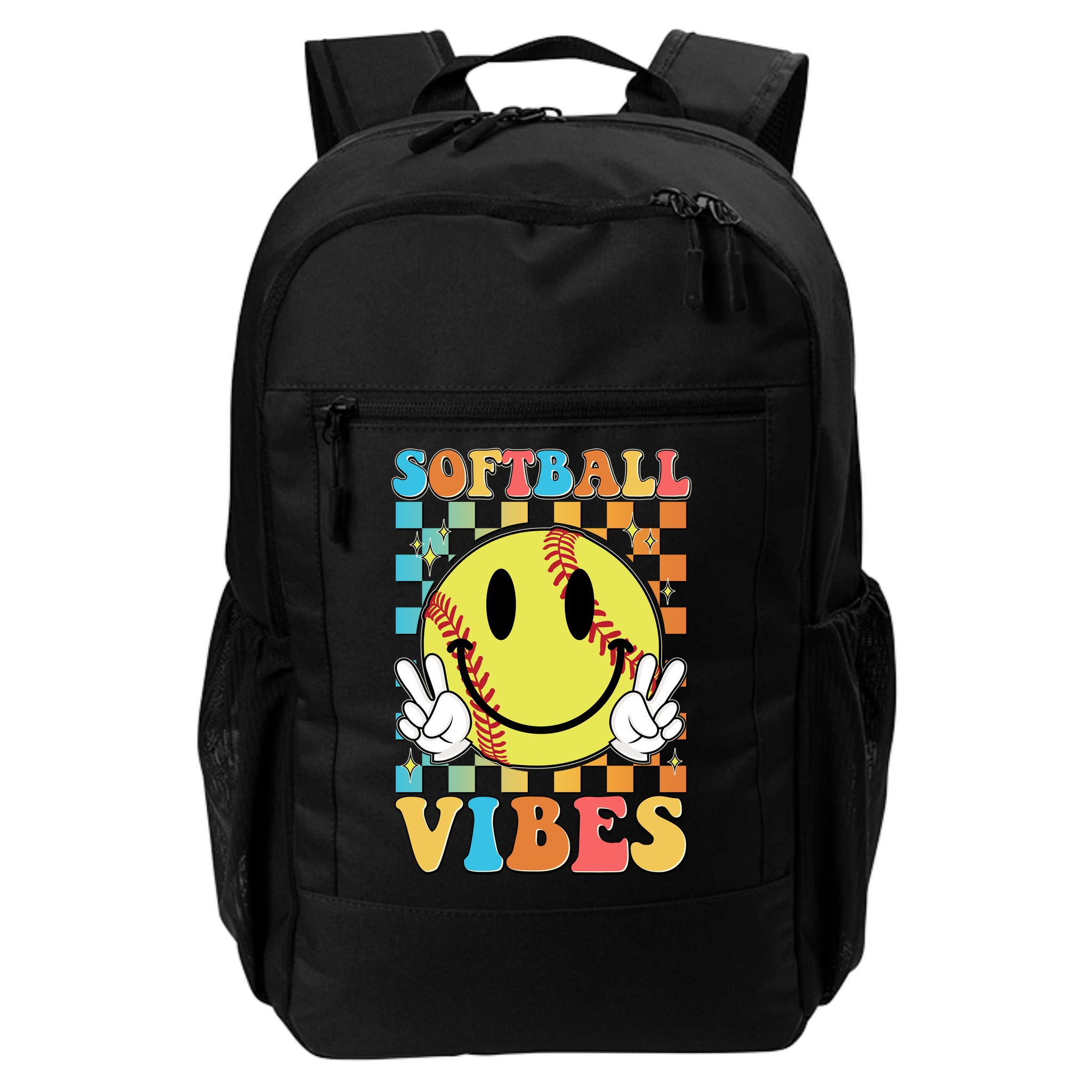 Retro Smiley Emoji Softball Vibes Backpack