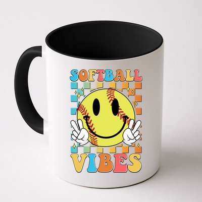 Retro Smiley Emoji Softball Vibes Mug