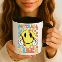 Retro Smiley Emoji Softball Vibes Mug