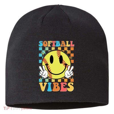 Retro Smiley Emoji Softball Vibes Sustainable Beanie