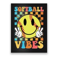 Retro Smiley Emoji Softball Vibes Poster
