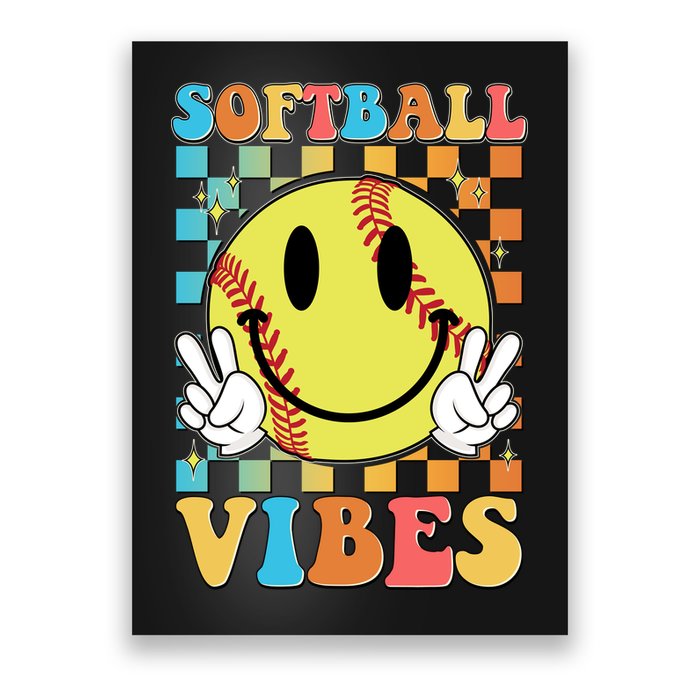 Retro Smiley Emoji Softball Vibes Poster