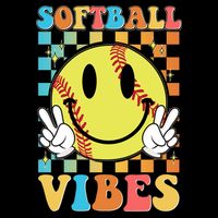 Retro Smiley Emoji Softball Vibes Poster
