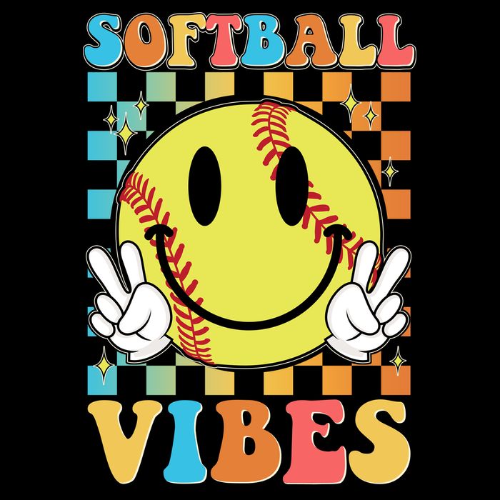 Retro Smiley Emoji Softball Vibes Poster