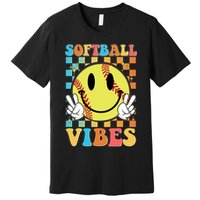 Retro Smiley Emoji Softball Vibes Premium T-Shirt