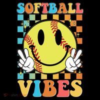 Retro Smiley Emoji Softball Vibes Premium T-Shirt