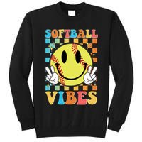 Retro Smiley Emoji Softball Vibes Tall Sweatshirt
