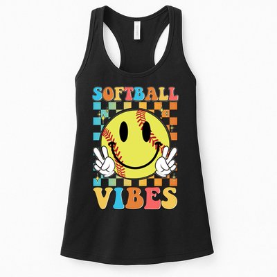Retro Smiley Emoji Softball Vibes Womens Tank Top