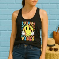 Retro Smiley Emoji Softball Vibes Womens Tank Top