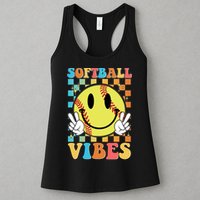 Retro Smiley Emoji Softball Vibes Womens Tank Top