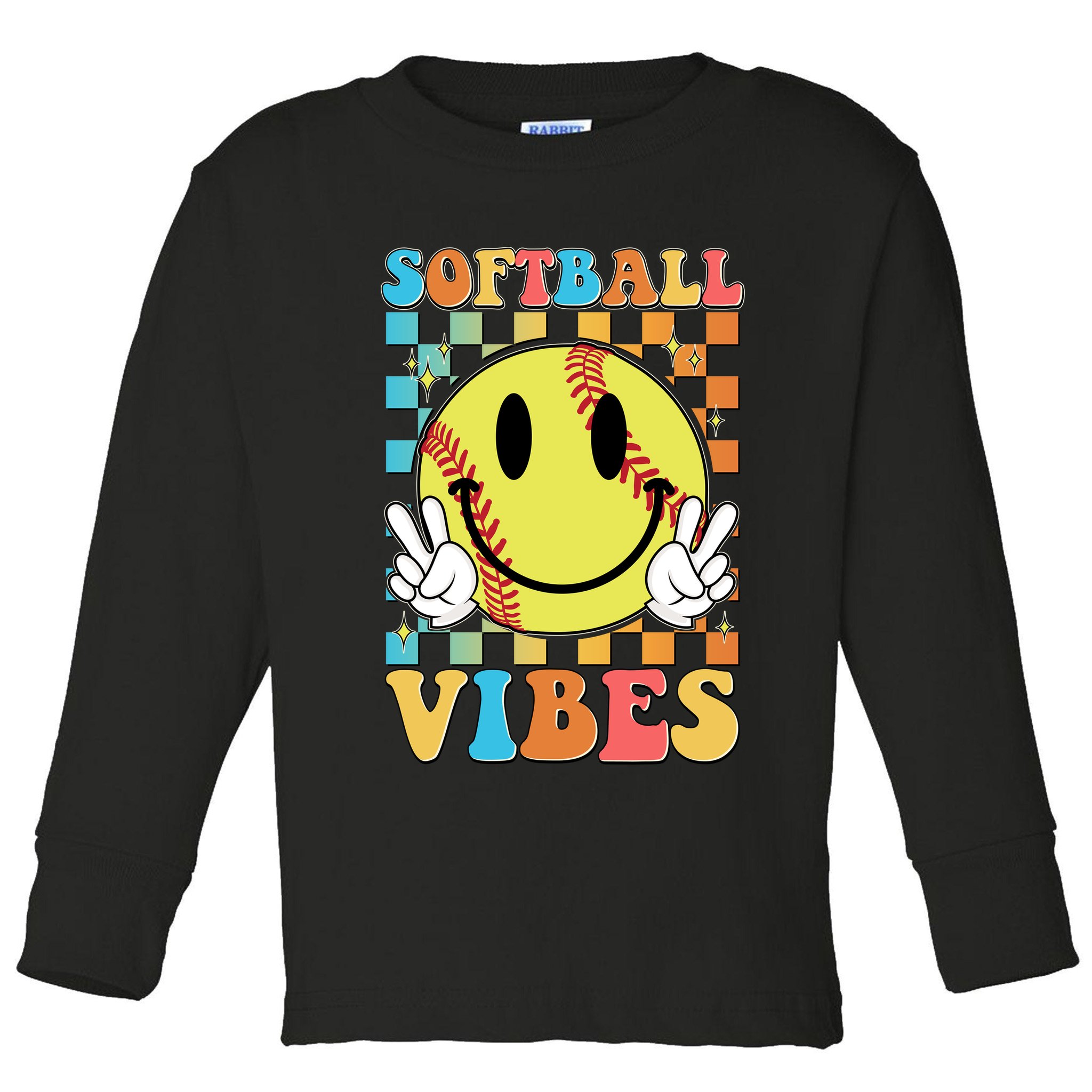 Retro Smiley Emoji Softball Vibes Toddler Long Sleeve Shirt