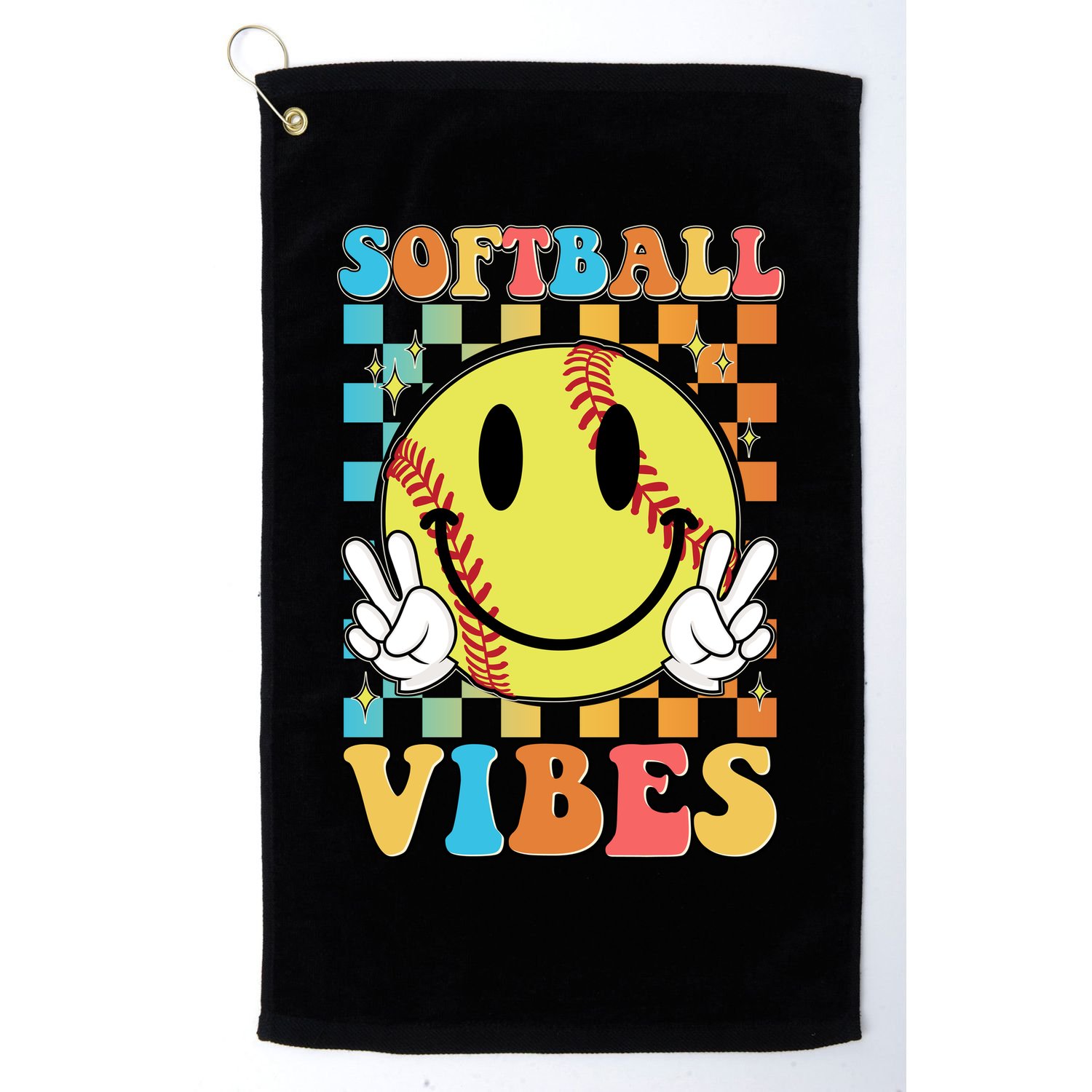 Retro Smiley Emoji Softball Vibes Golf Towel
